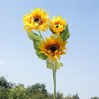 Vibrant Sunflower Artificial Flowers - Realistic 3-Head Faux Floral Decor for Home, Weddings, and Events