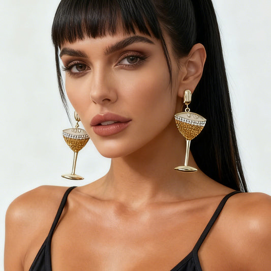 Elegant Lightweight Luxury: Unique Alloy Zirconia Wine Bottle and Glass Set with Stylish Women's Earrings