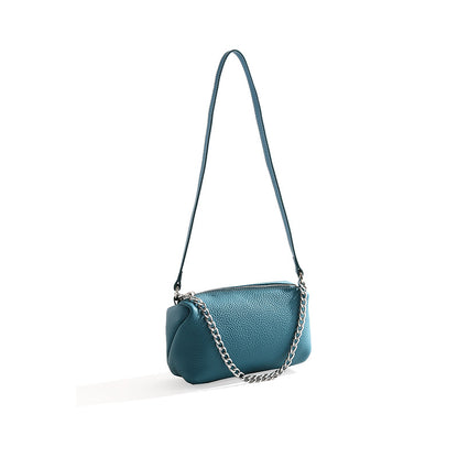 Genuine Leather Women's Round Cylinder Bag with Zipper Unique Design Chain Handle Versatile Shoulder Bag Elevate Your Fashion Game