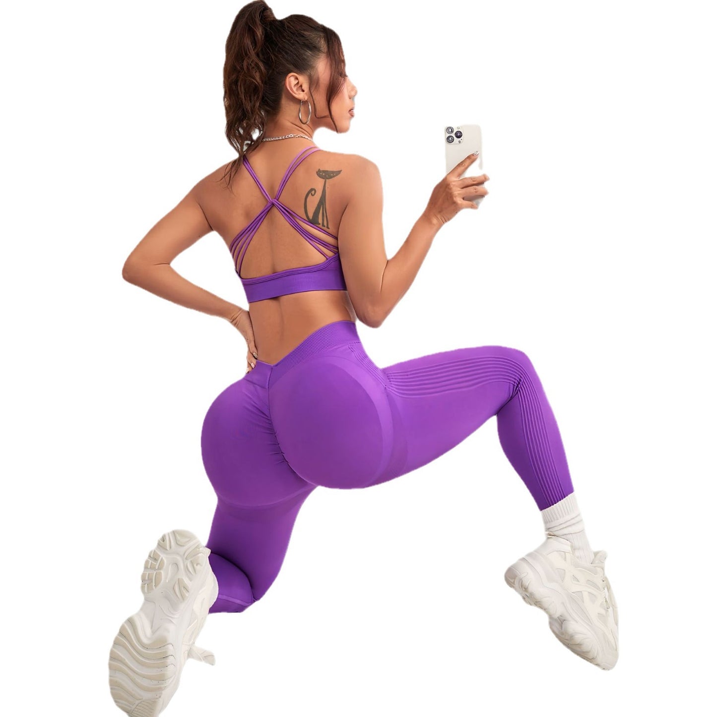 Seamless V Waist Peach Yoga Set for Women High Performance Butt Enhancing Leggings and Sports Bra Combo for Comfort and Style