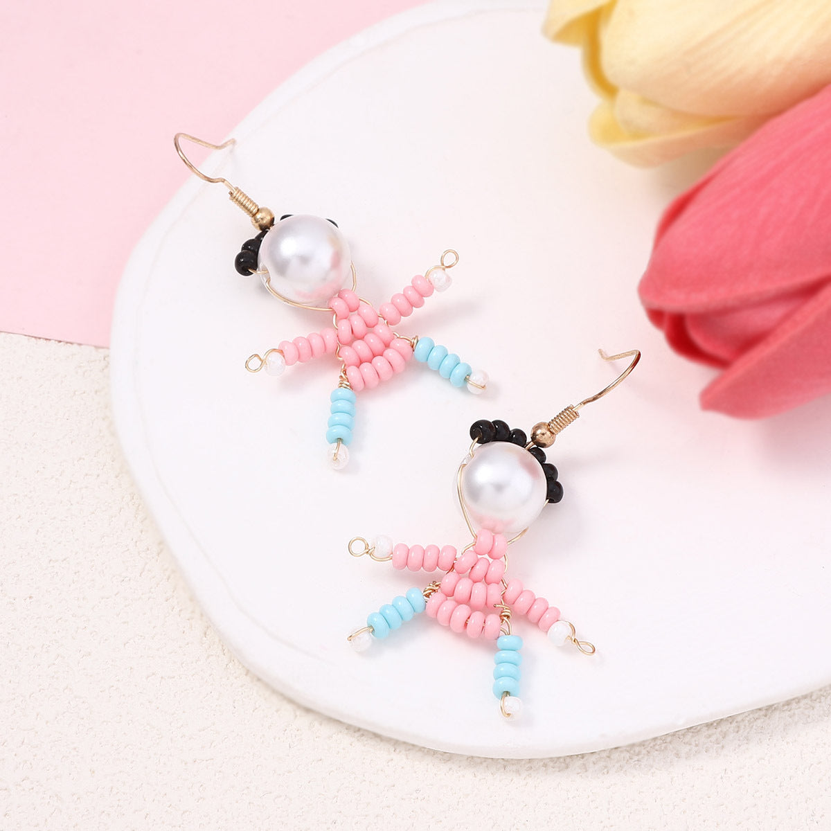 Unique Handcrafted Cartoon Character Beaded Hook Earrings - Quirky, Adorable Designs for a Playful Style
