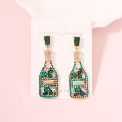 Elegant Resort-Inspired Versatile Earrings with Rhinestone-Embellished Pearl-Inspired Perfume Bottle Design