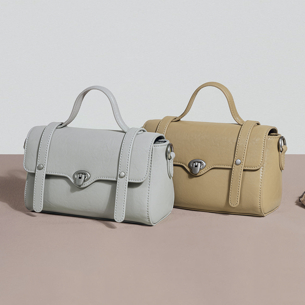 Vintage Korean Cambridge Messenger Bag Genuine Leather Crossbody Handheld Women's Purse