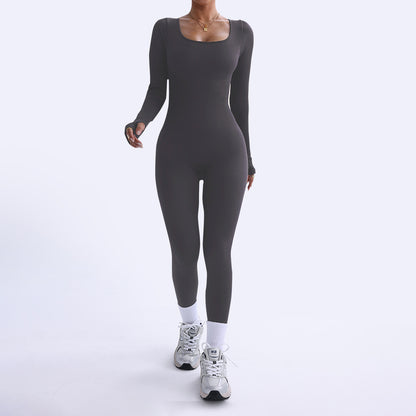 All in One Long Sleeve Sports Yoga Bodysuit Quick Dry Moisture Wicking and Figure Flattering Fitness Attire