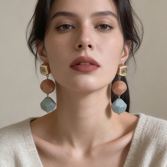 Chic Korean-Inspired Minimalist Geometric Color-Block Statement Earrings - Versatile and Unique Women's Jewelry for Any Occasion
