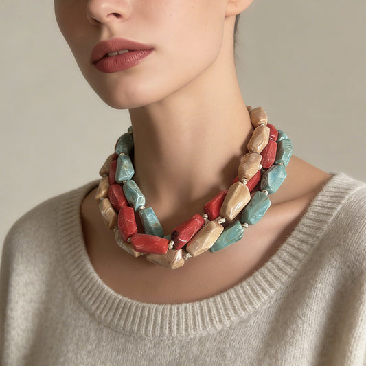 Chic Minimalist Colorful Beaded Statement Necklace - Elevate Your Style with Layerable Vintage-Inspired Jewelry for a Touch of Luxury