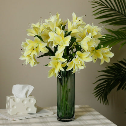 Realistic 10-Head Mini Lily 3D Touch Faux Flower Bouquet - Perfect for Home Decor, Living Room, and Wedding Decorations