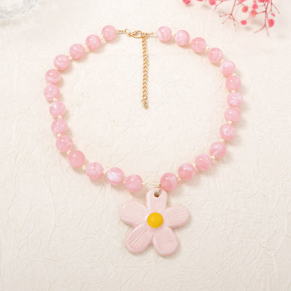 Charming Fresh and Sweet Ceramic Flower Pendant Necklace – Creative, Minimalist, and Versatile Design Perfect for Women