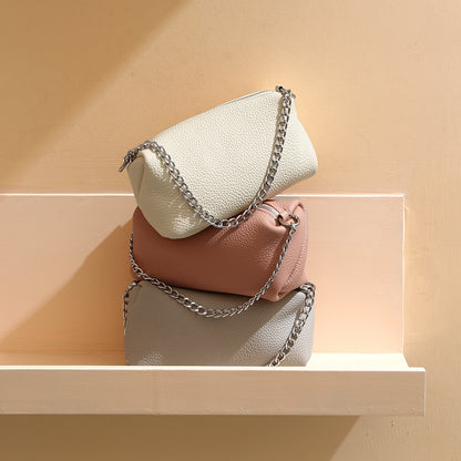 Genuine Leather Women's Round Cylinder Bag with Zipper Unique Design Chain Handle Versatile Shoulder Bag Elevate Your Fashion Game