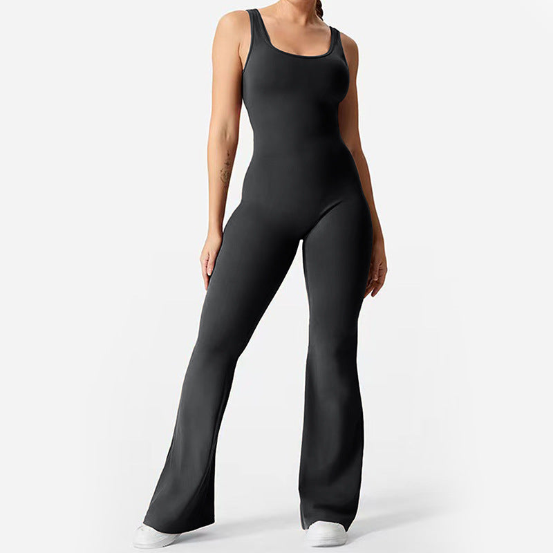 Seamless Outdoor Yoga Jumpsuit for Women Flattering Wide Leg Design Backless No Show Fit and Sculpting Flare Pants for Comfort and Style