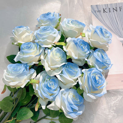 Elegant Ice Blue Faux Rose Bouquet - Realistic Floral Arrangement Perfect for Weddings, Photography, Home Decor & Special Occasions