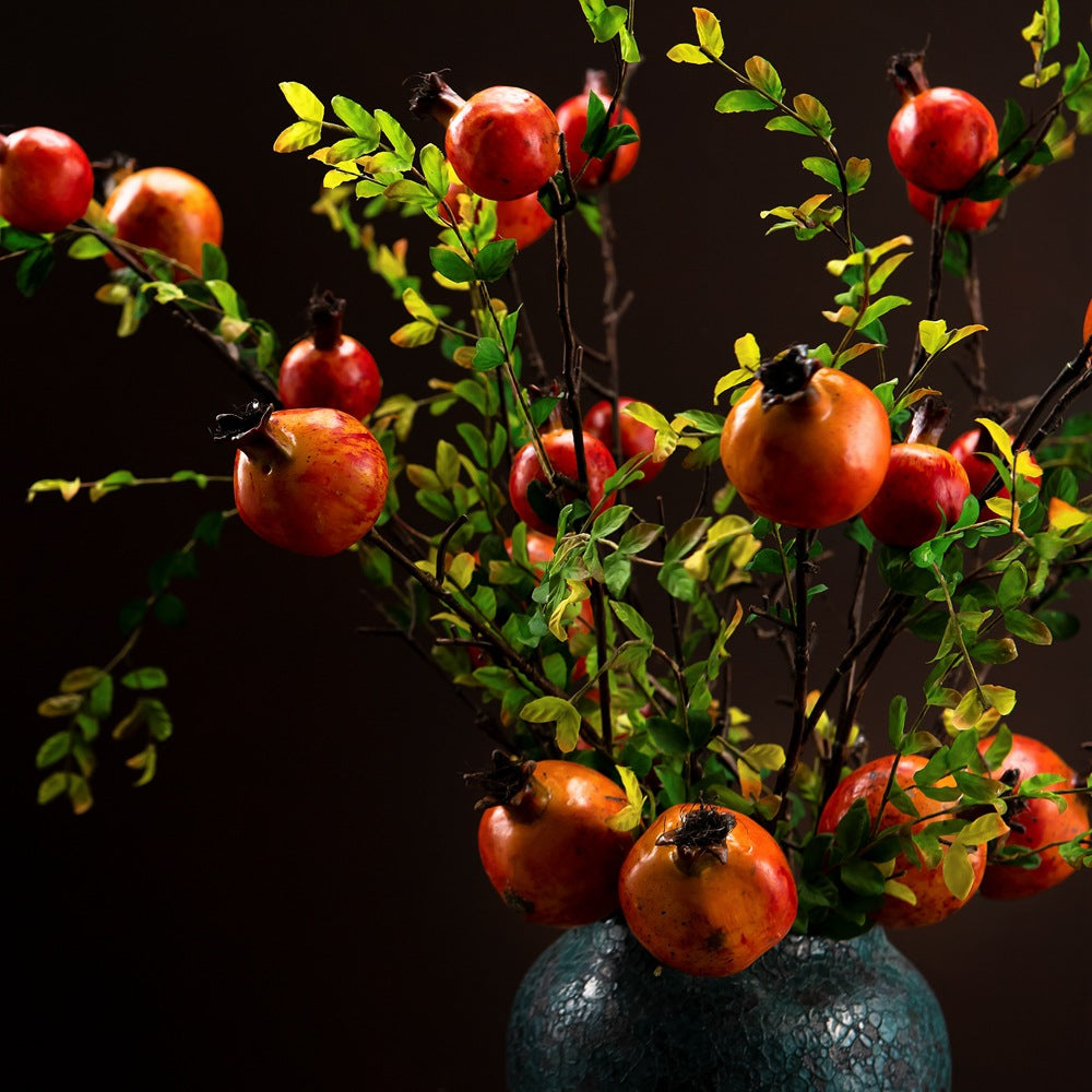 Realistic Pomegranate Fruit and Berry Branch Faux Flowers for Home Décor - Lifelike GFT243Y Artificial Decorations