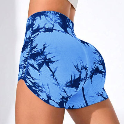 Seamless Side Pleat Tie Dye Yoga Shorts for Women Flattering Peach Butt Lift Design for Gym Running and Active Lifestyles