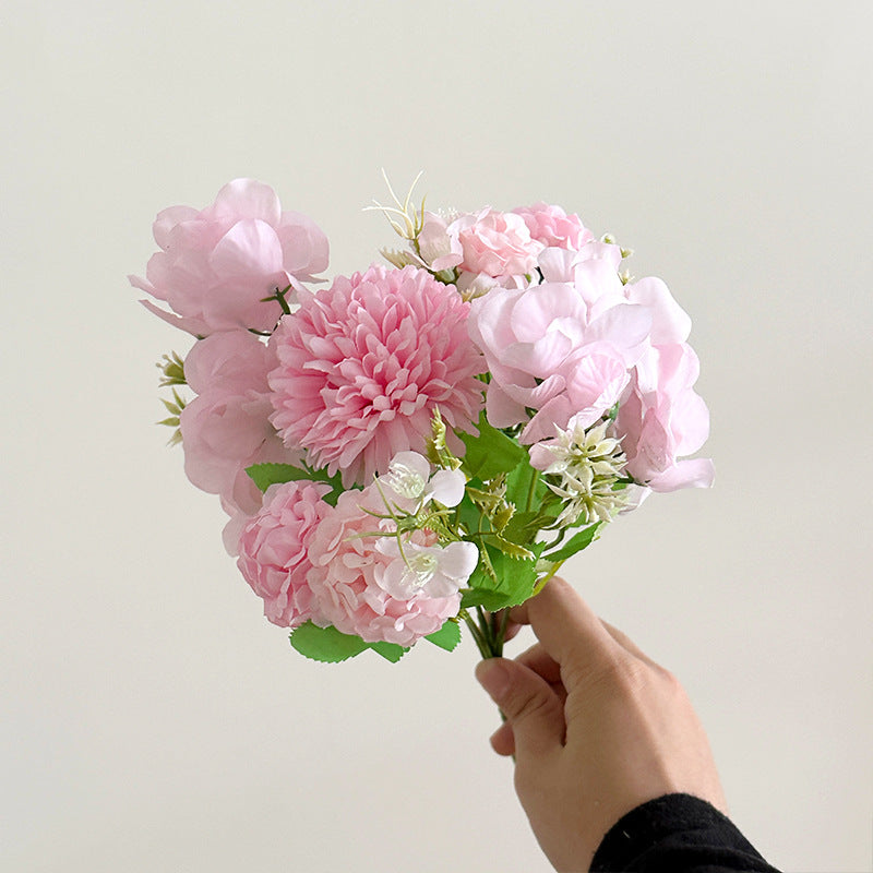 Elegant Korean Style 5-Prong Hydrangea Rose Bouquet - Perfect for Weddings, Home Decor, and Photography Props | Realistic Silk Flowers for Lasting Beauty