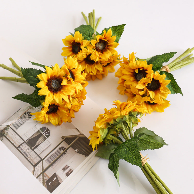 Realistic 6-Head Artificial Sunflower Bouquet – Perfect for Photography Props, Home Decor, Hotel Displays, and Brightening Up Any Space