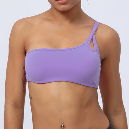 One Shoulder Adjustable Strap Yoga Bra with Seamless Design Moisture Wicking Fabric and Shock Proof Support for Fitness and Everyday Comfort