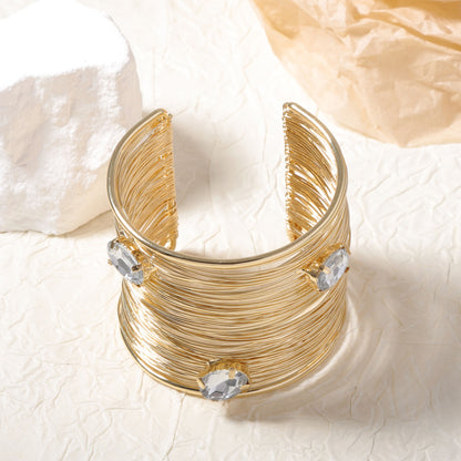 Vintage-Inspired Stylish Multi-Layer Zircon Stone-Accented Women's Cuff Bracelet -  Quality Wire-Wrapped Design for Effortless Elegance