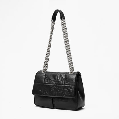 Korean Inspired Chain Handle Crossbody Bag Grain Leather Spacious Design and Unique Style for Everyday Use