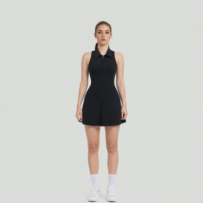 High Waisted Zip Front Tennis Dress with Collar Shaping Yoga Jumpsuit for Sporty Elegance and Comfort