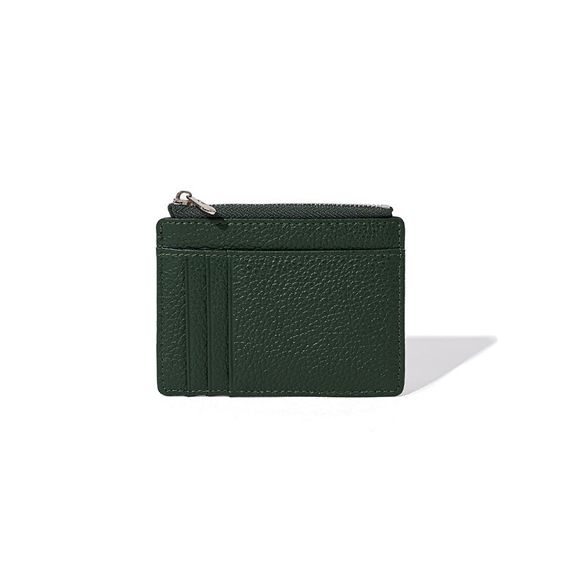 Women's Lychee Grain Top Layer Cowhide Card Holder Slim Multi Card Slots Genuine Leather ID Wallet Korean Minimalist Design for Cash and Coins