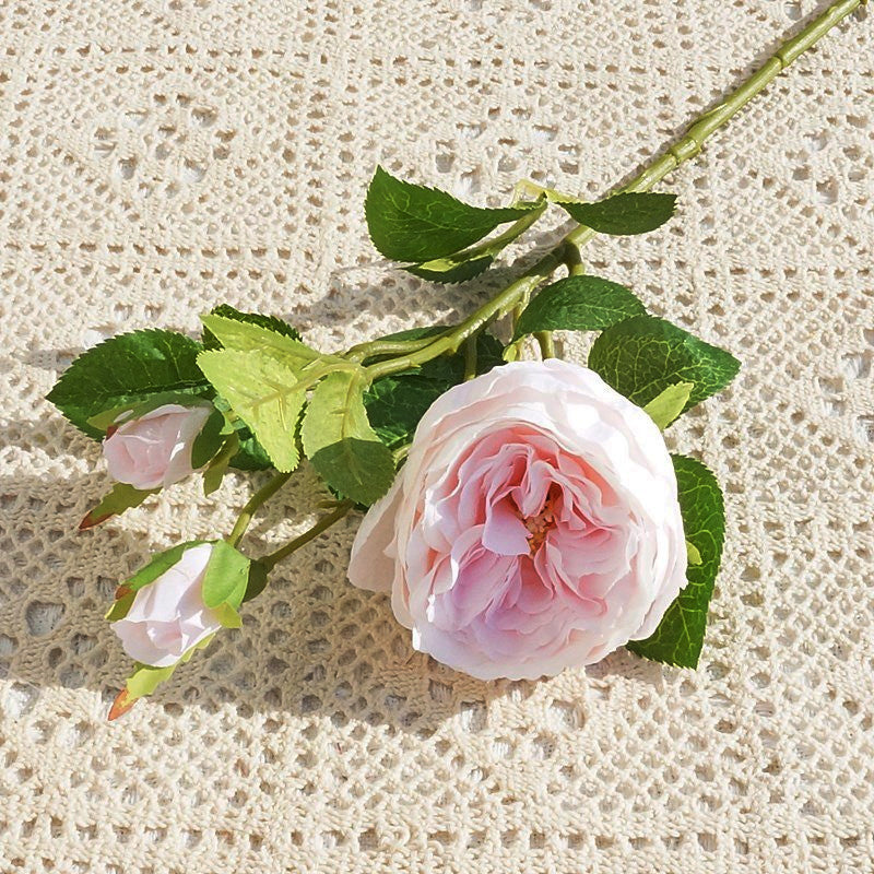 Stunning 52cm Single-Stemmed Triple-Headed Austin Roses - Realistic Artificial Flowers for Valentine's Day, Weddings, Home Decor, and Photography Arrangements