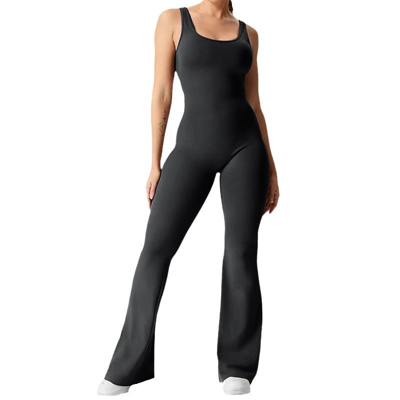 Seamless Outdoor Yoga Jumpsuit for Women Flattering Wide Leg Design Backless No Show Fit and Sculpting Flare Pants for Comfort and Style