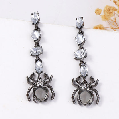 Elegant Dark-Themed Halloween Spider Earrings with Alloy and Zircon Stone Accents – Perfect Gift for Women’s Festivities