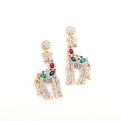 Luxury Statement Giraffe Design Rhinestone-Embellished Alloy Earrings - Unique and Exquisite Animal-Themed Jewelry for Fashion Enthusiasts