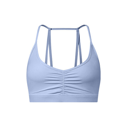 Neck Loop Sports Bra with Adjustable Thin Straps Unique Design Featuring Front Ruching for Flattering Shape and Comfortable Fit