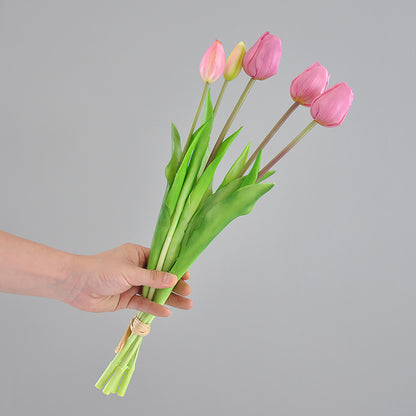 Luxury Realistic High-Stem Artificial Tulip Bouquet –  Synthetic Touch Faux Flowers for Elegant Home Decor and Lush Greenery Accents