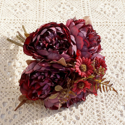 Stunning European-Style 5-Head Artificial Daisy and Peony Bouquet - Perfect for Home Decor, Wedding Celebrations, and Photography Studio Arrangements