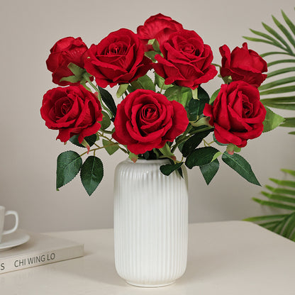 Realistic Red Velvet Artificial Rose Flowers with Pearl Accents - Perfect Home, Hotel, Wedding, and Valentine's Day Wall Decor