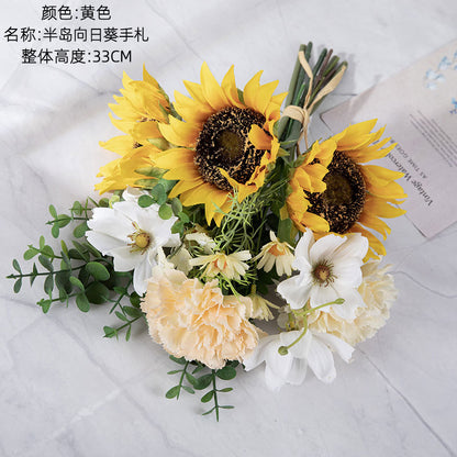 Stunning Half-Peninsula Sunflower Bouquet - Realistic Artificial Wedding Handheld Floral Arrangement - Perfect for Home Decor, Wall Art, and Celebrations | CF01292