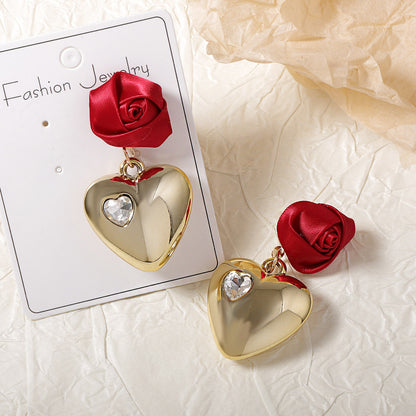 Luxurious Valentine's Day Heart-Shaped CCB Earrings with 3D Rose Design – Chic French-Inspired Accessories for Modern Romance