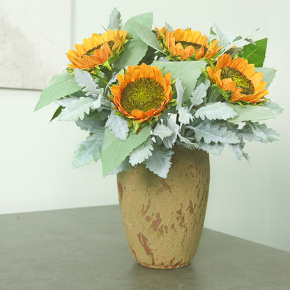 Realistic Sunflower Decoration - Faux Silk Sunflower Table Centerpiece - Short Stem Artificial Flowers for Home Decor and Dining Table Accents