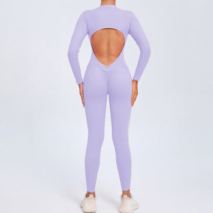 Zip Up Long Sleeve Yoga Jumpsuit for Women and Functional Fitness Bodysuit with Leggings for Gym Workouts