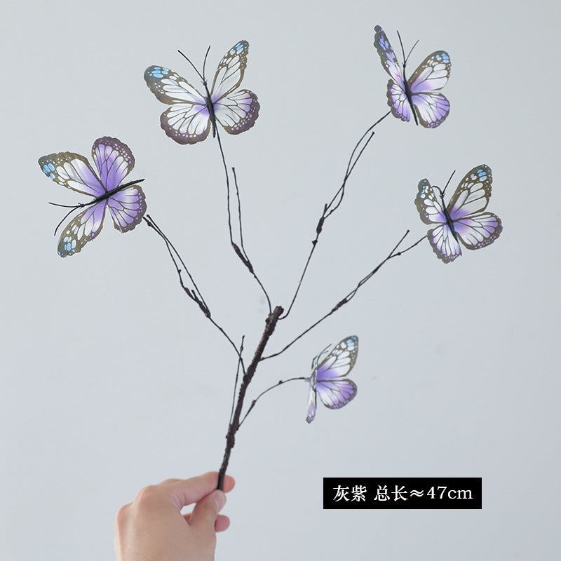 Stunning 5-Branch Dried Twig Butterfly Flower Wedding Hall Decor - Exquisite DIY Faux Floral Arrangements for Trendy Ambiance