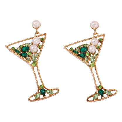 Stunning Pearl-Embellished Hollow Alloy Earrings with Colorful Gemstones - Chic and Versatile Cocktail Glass Series Ear Accessories for Every Occasion