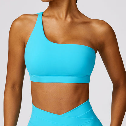 Asymmetrical One Shoulder Yoga Sports Bra Quick Dry Fitness Top for Running and Active Workouts Model 8578