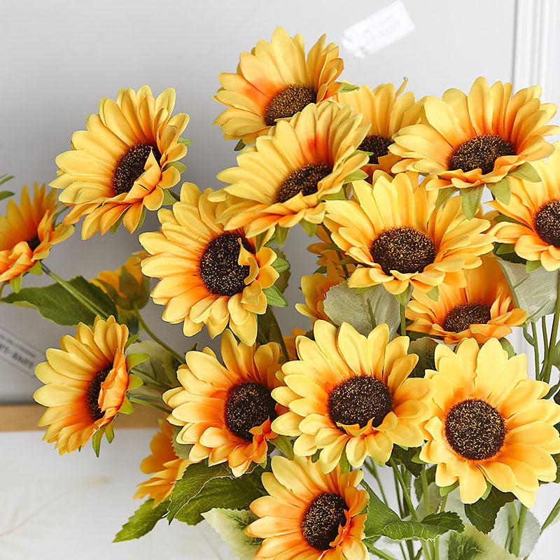 Realistic Single Stem 6-Head Sunflower Faux Flower Arrangement - Perfect for Rustic Decor, Gardening, Photography Props, and Home Accents