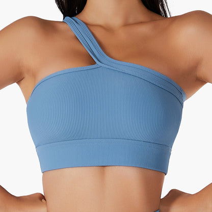 Spring Summer Single Shoulder Yoga Bra Fashionable Integrated Back Sports Bra for Outdoor Fitness Yoga Wear for Women 6256 Comfortable and Supportive