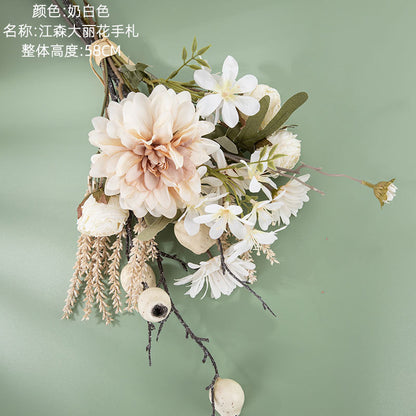 Stunning Jiangsen Dahlia Artificial Flower Bouquet - Realistic Home Decor, Perfect for Weddings and Special Occasions, Beautiful Rose Wall Decorations, CF01209