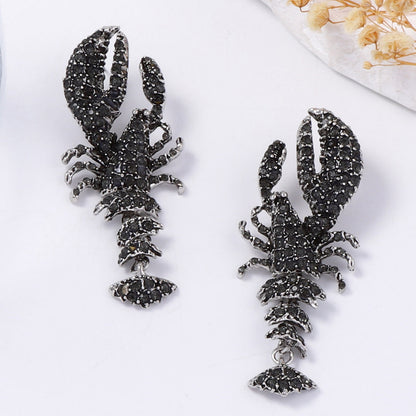 Stunning Statement Black Ocean-Inspired Lobster Earrings for Women – Full Rhinestone Embellishments, Perfect for Resort Wear or Everyday Style
