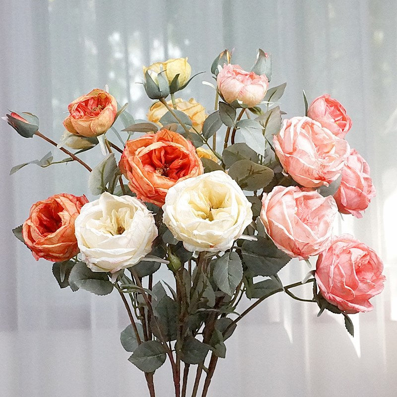 Realistic Faux Rose Single Stem with Burnt Edges – Perfect for Rustic Wedding Décor and Home Styling