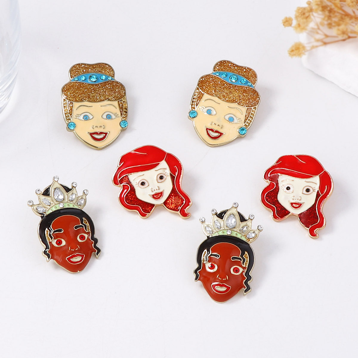 Charming and Unique Alloy Oil-Drop Princess Cartoon Earrings for Women – Delightful Whimsical Design Perfect for a Playful Style