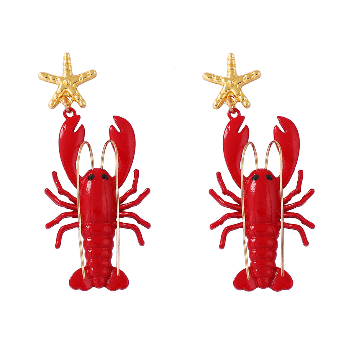 Stylish Coastal Beach Earrings with Unique Design – Long Mustache Painted Lobster & Starfish Dangle Earrings for Women
