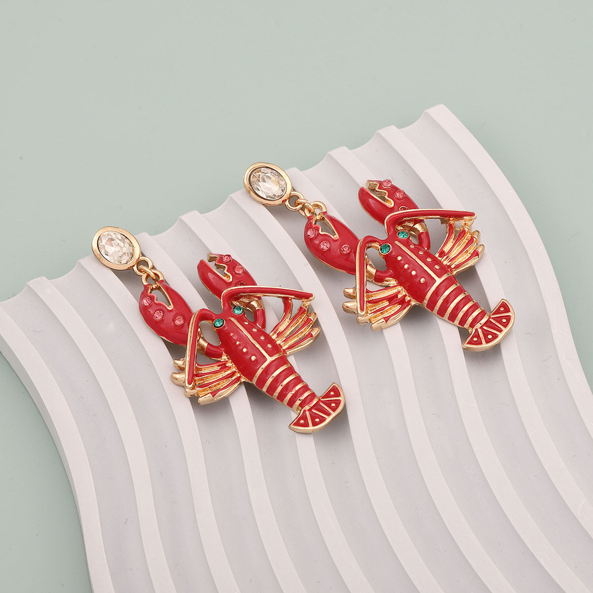 Exquisite  Creative Alloy Enamel Lobster Earrings with Dazzling Rhinestones - Make a Bold Fashion Statement