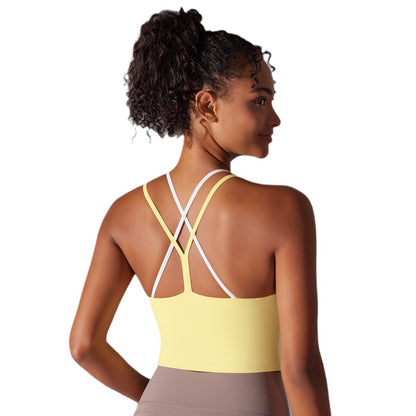 Strappy Sports Bra with Padded Cups Versatile Yoga Tank Top for Women Shock Absorbing Design for Fitness and Daily Wear