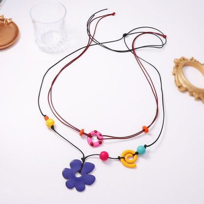 Bohemian-Inspired Floral Doughnut Pendant Necklace – Unique, Creative, and Versatile Double Layer Design for Any Occasion