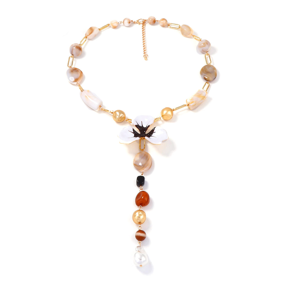 Elegant Luxe Alloy and Resin Y-Shaped Necklace for Women – Stunning Drip Oil Floral Bead Design for a Touch of Sophistication